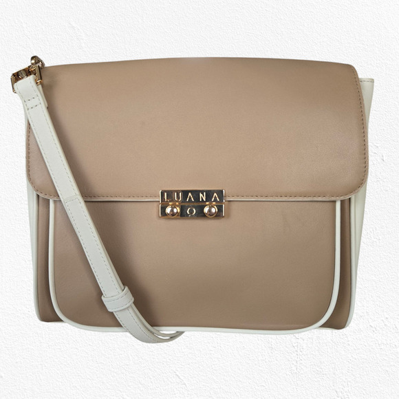 Luana Handbags - LUANA Beige White Gold Hardware Adjustable Strap Italy Leather Crossbody Bag